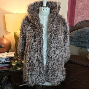 Y2K 90s Boho Glam Pink & Gray Faux Fur Coat